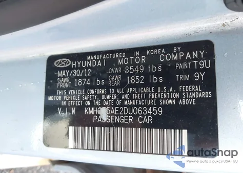 2013 Hyundai Accent Gls/Gs from USA, damaged, VIN KMHCT5AE2DU063459